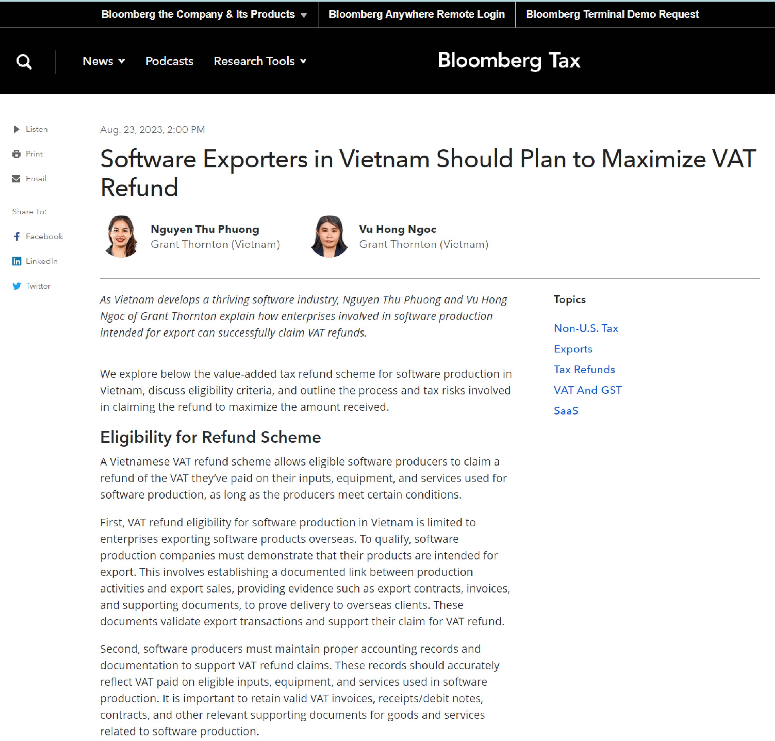 Software Exporters in Vietnam Should Plan to Maximize VAT Refund